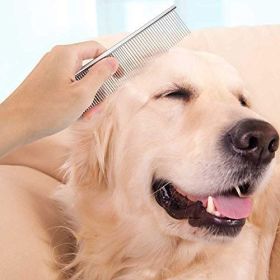 2 Pack Dog Combs with Rounded Ends Stainless Steel Teeth; Cat Comb for Removing Tangles and Knots; Professional Grooming Tool for Long and Short