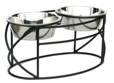 Oval Cross Double Raised Feeder (Option: Medium  White)